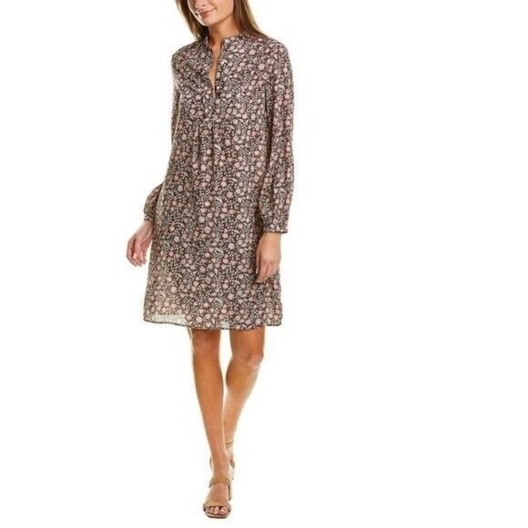 J. McLaughlin Dresses & Skirts - J. McLaughlin Tavia Shift Brown Pink Floral Mini Dress Size Large Button Detail